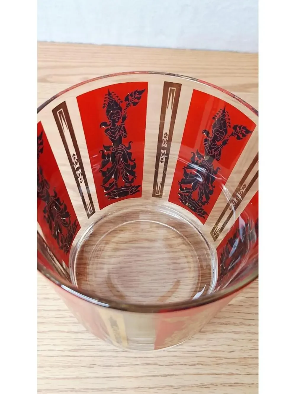 Culver VTG Siam Thai Dancers Red & 22K Gold Glass Ice Bucket MCM